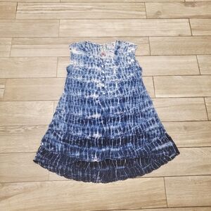 Johnny Was 100% cupra rayon blue embroidered floral eyelet hi-low tie dye tunic